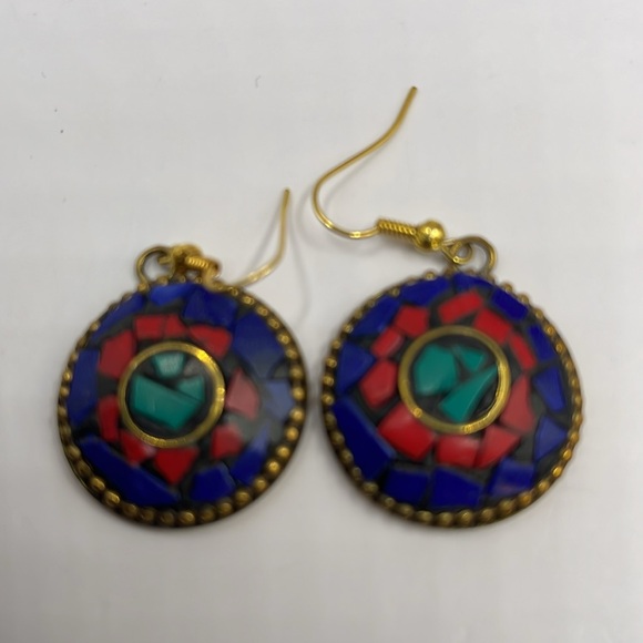 9/3 Todays show gift Big vintage mosaic brass red blue necklace pendant & more - Picture 6 of 14